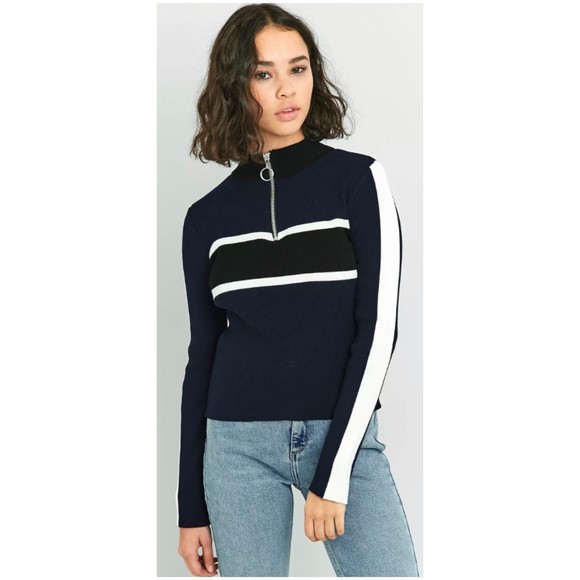 URBAN OUTFITTERS Placement Striped Funnel Neck Multicolor Sweater